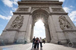 Dicas de viagem: Família em frente ao Arco do Triunfo, em Paris