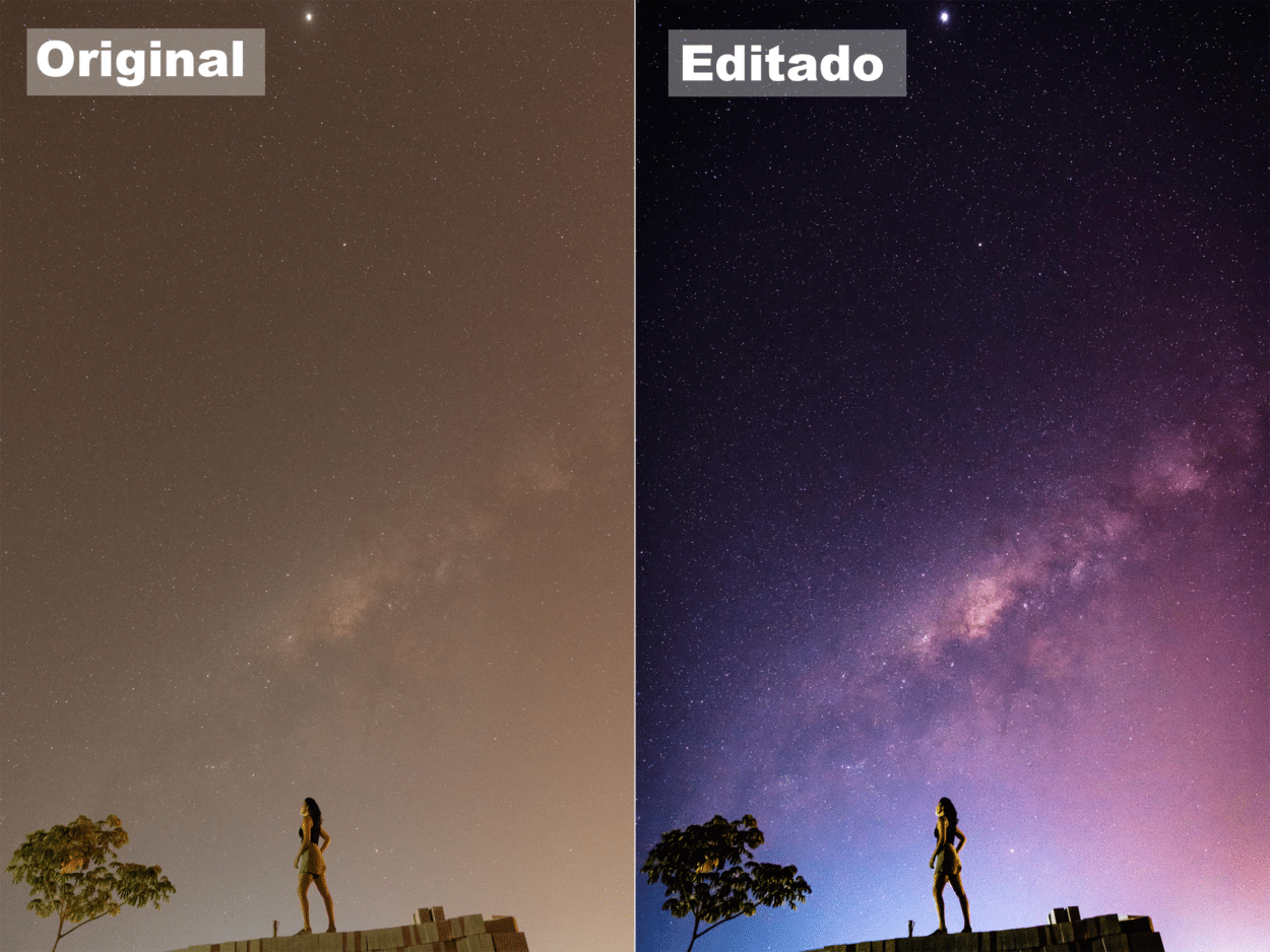 Fotos do céu com estrelas: comparação de duas imagens de um céu estrelado